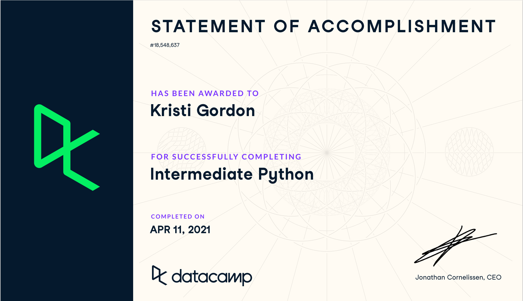 Data Camp Intermediate Python Cert